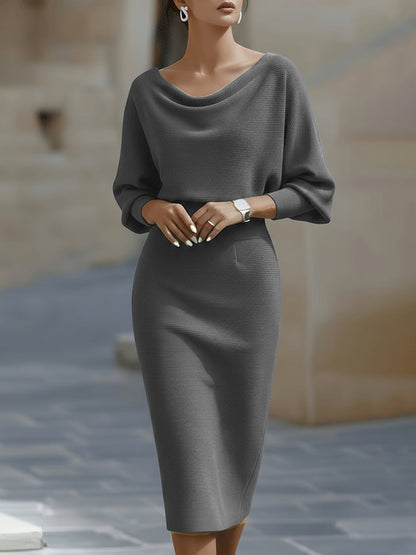 Olivia | White Draped Batwing Midi Dress