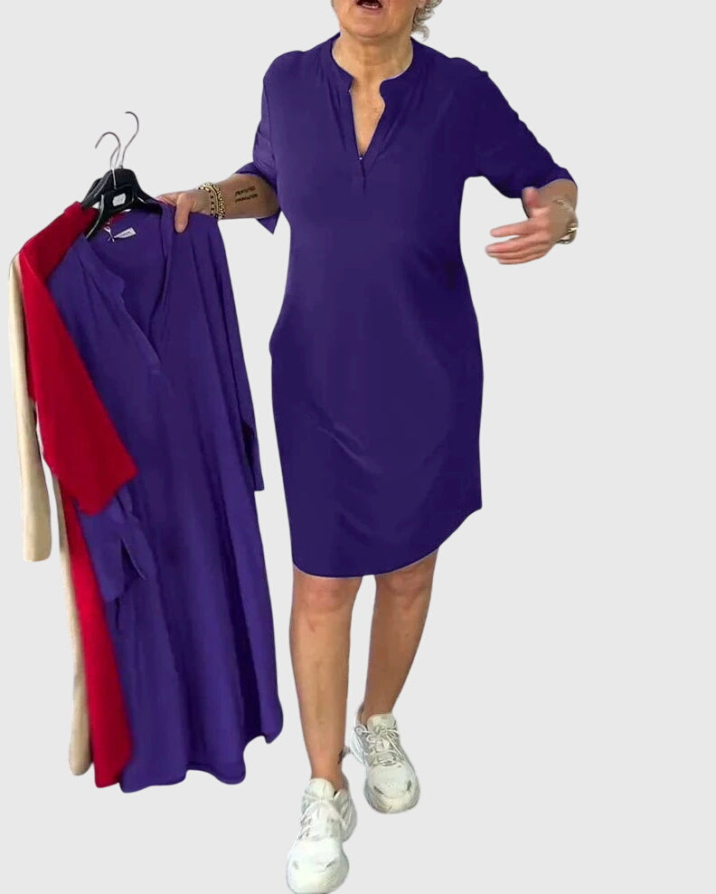 Jamie | Solid V-Neck Dress