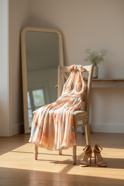 Flowing Halter Neck Dress Lightweight Chiffon